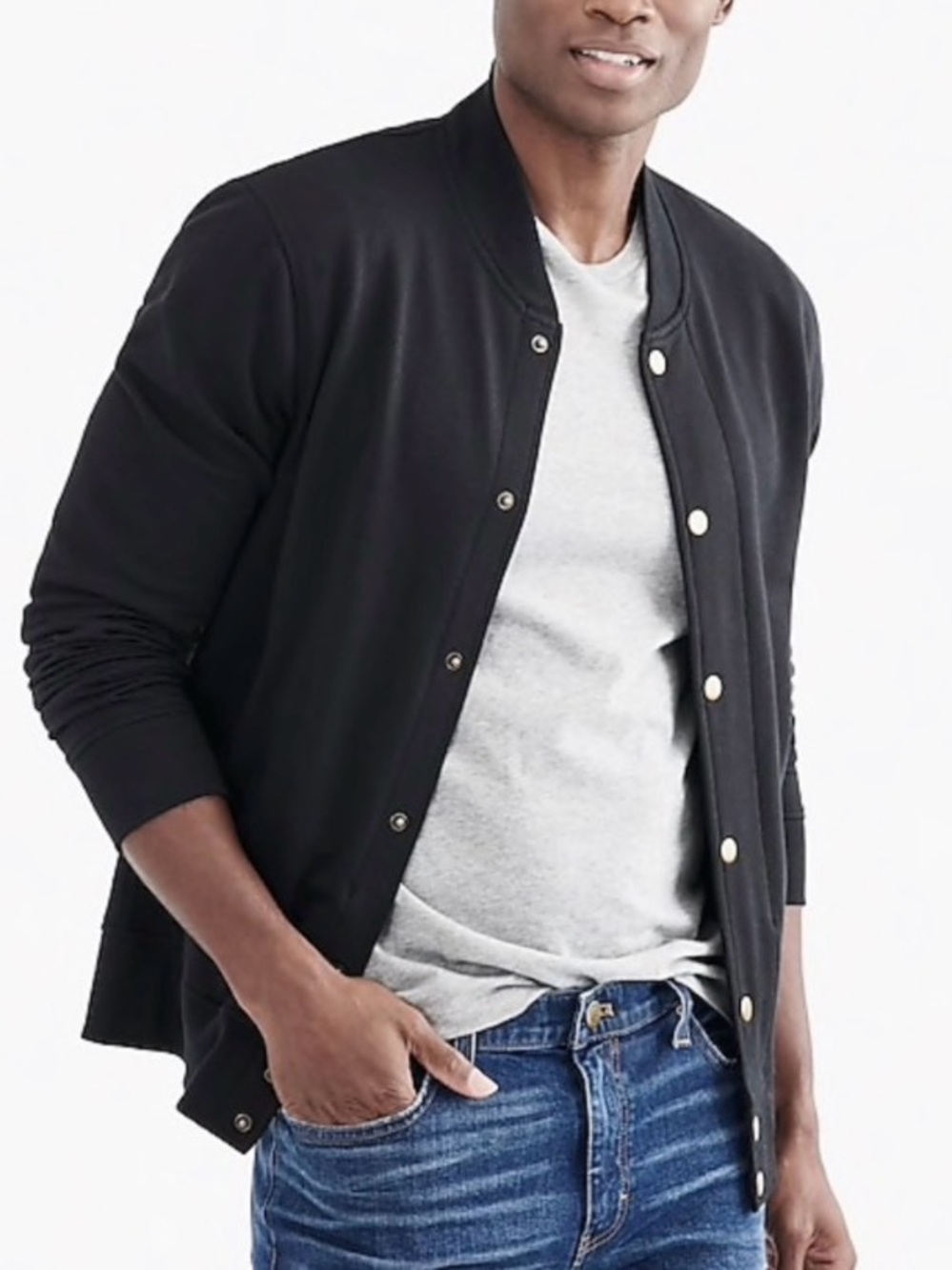 J. Crew Mercantile Black Snap-Front Fleece Bomber Jacket